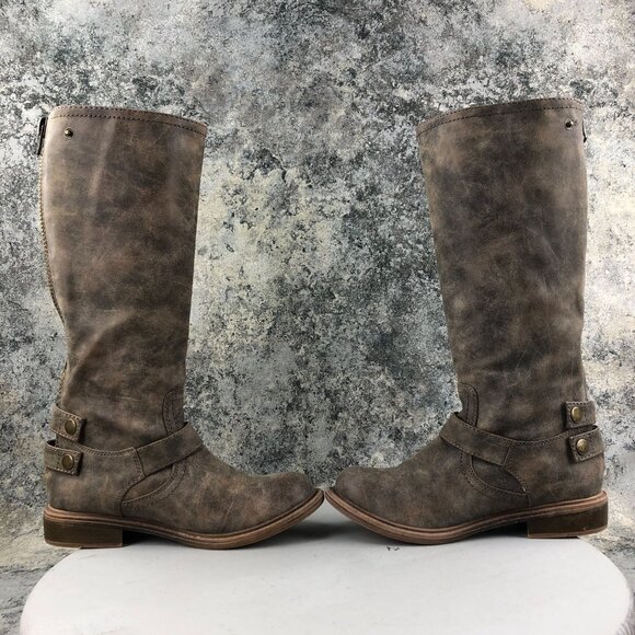Nine West Women's Size 7M MOTOL1 Brown Faux Leather Back Zip Harness Boots *FLAW - Picture 12 of 16